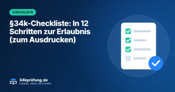 Beitragsbild „§34k-Checkliste“ mit Illustration: Abgehakte Checkliste