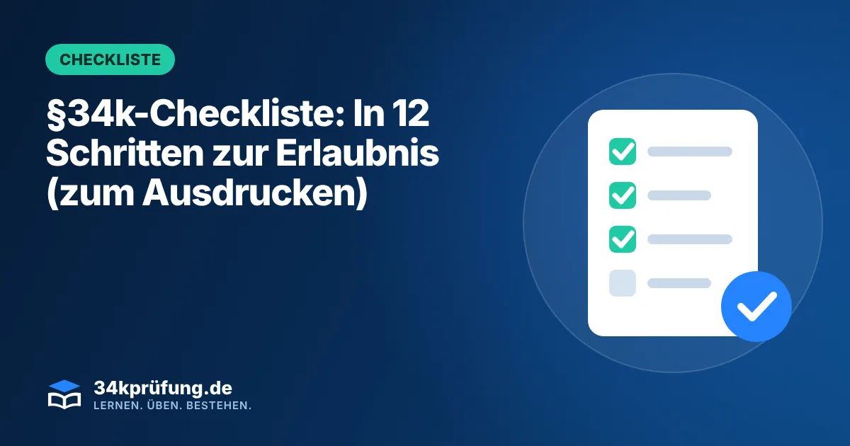 Beitragsbild „§34k-Checkliste“ mit Illustration: Abgehakte Checkliste