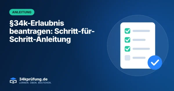 Beitragsbild „§34k-Erlaubnis beantragen“ mit Illustration: Abgehakte Checkliste