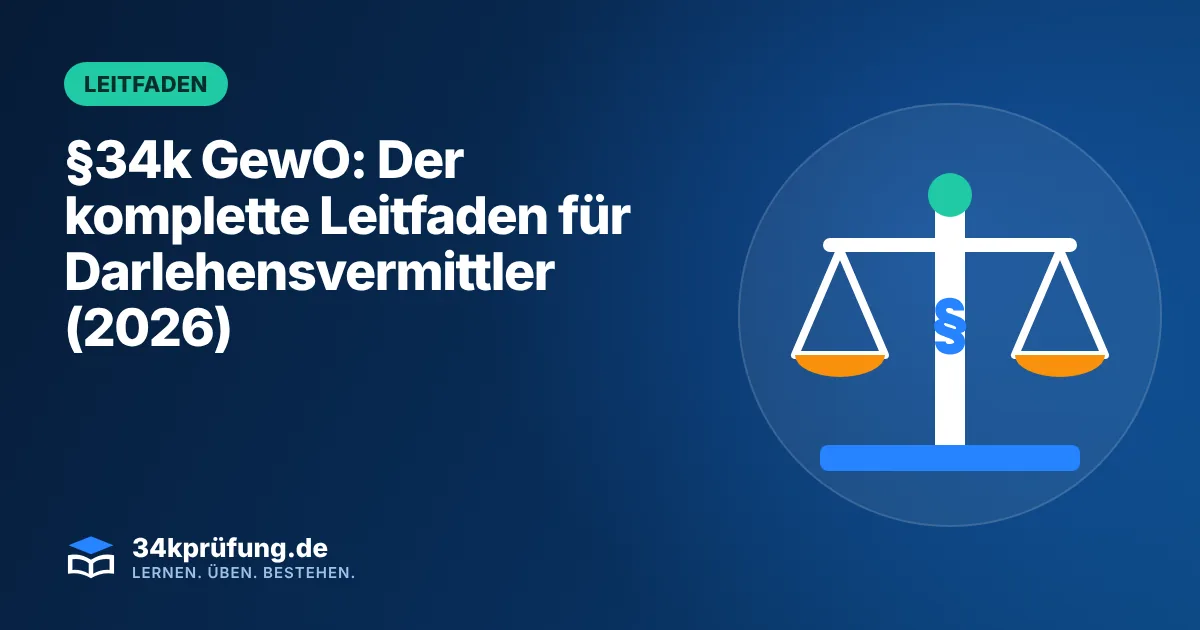 Beitragsbild „§34k GewO“ mit Illustration: Waage mit Paragrafenzeichen