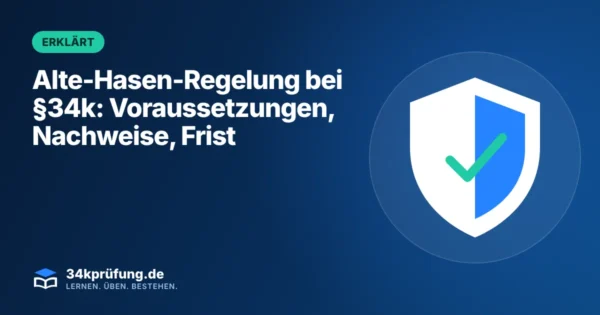 Beitragsbild „Alte-Hasen-Regelung bei §34k“ mit Illustration: Schutzschild mit Häkchen