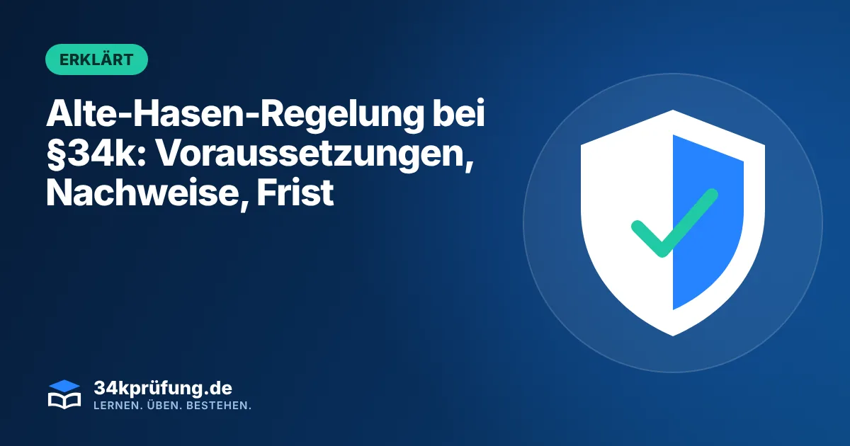 Beitragsbild „Alte-Hasen-Regelung bei §34k“ mit Illustration: Schutzschild mit Häkchen