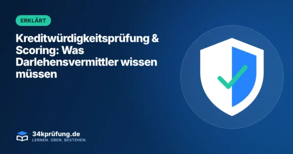 Beitragsbild „Kreditwürdigkeitsprüfung & Scoring“ mit Illustration: Schutzschild mit Häkchen