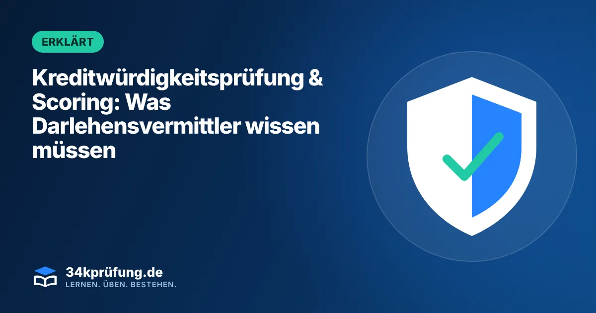 Beitragsbild „Kreditwürdigkeitsprüfung & Scoring“ mit Illustration: Schutzschild mit Häkchen