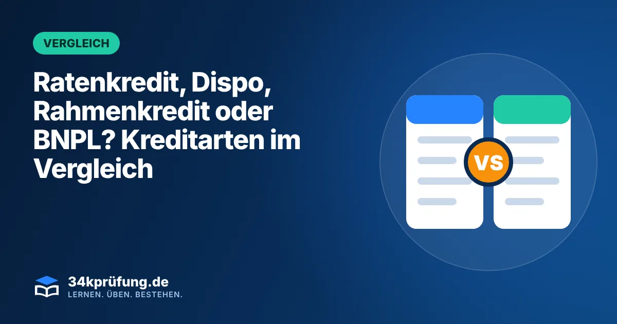 Beitragsbild „Ratenkredit, Dispo, Rahmenkredit oder BNPL“ mit Illustration: Zwei Vergleichsspalten mit VS-Symbol